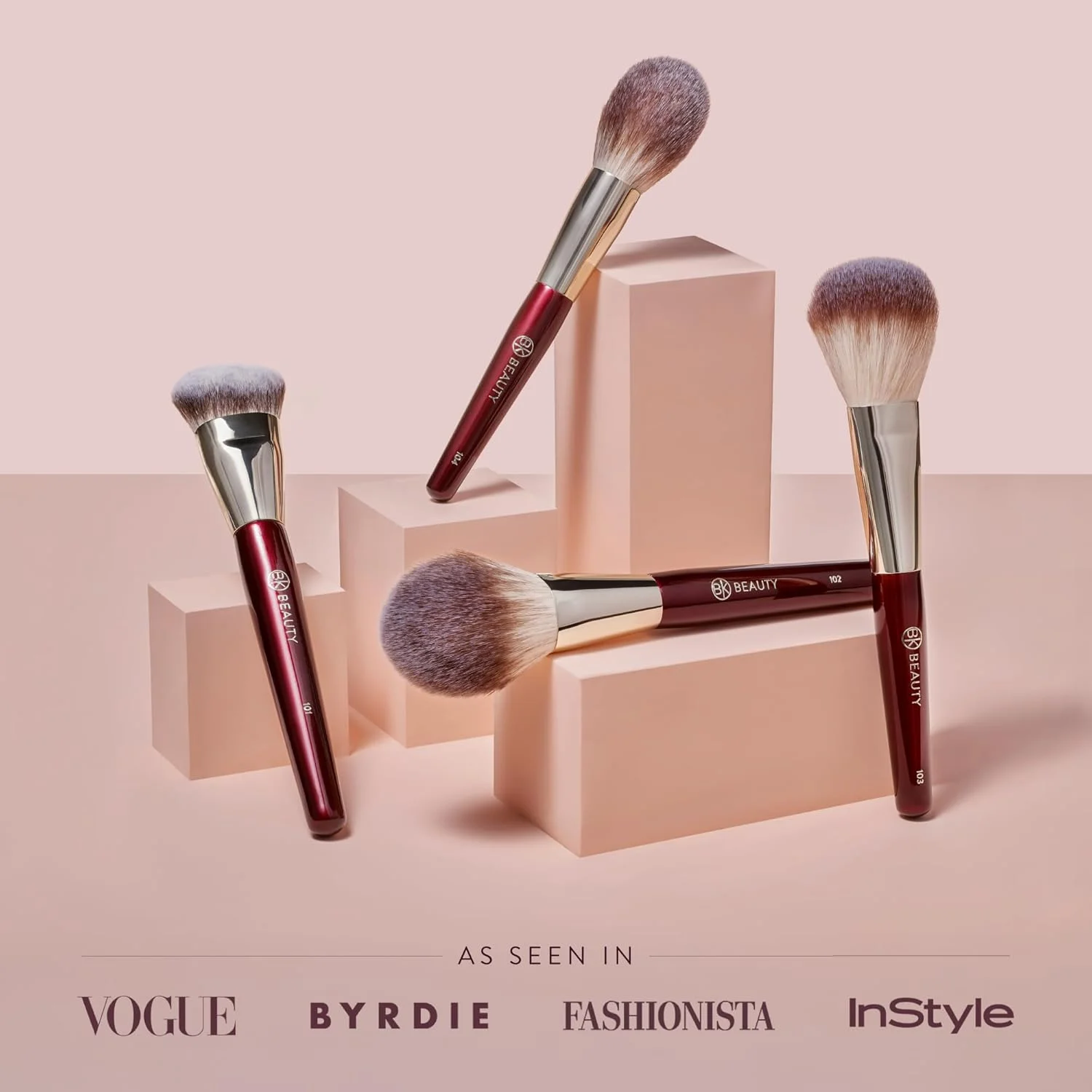 ست براش صورت ضروری BK BEAUTY (4 تکه) - ست براش آرایشی حرفه ای برای کرم پودر مایع یا کرمی، پودر، برنزر، رژگونه | براش های آرایشی ممتاز برای استفاده بی نقص