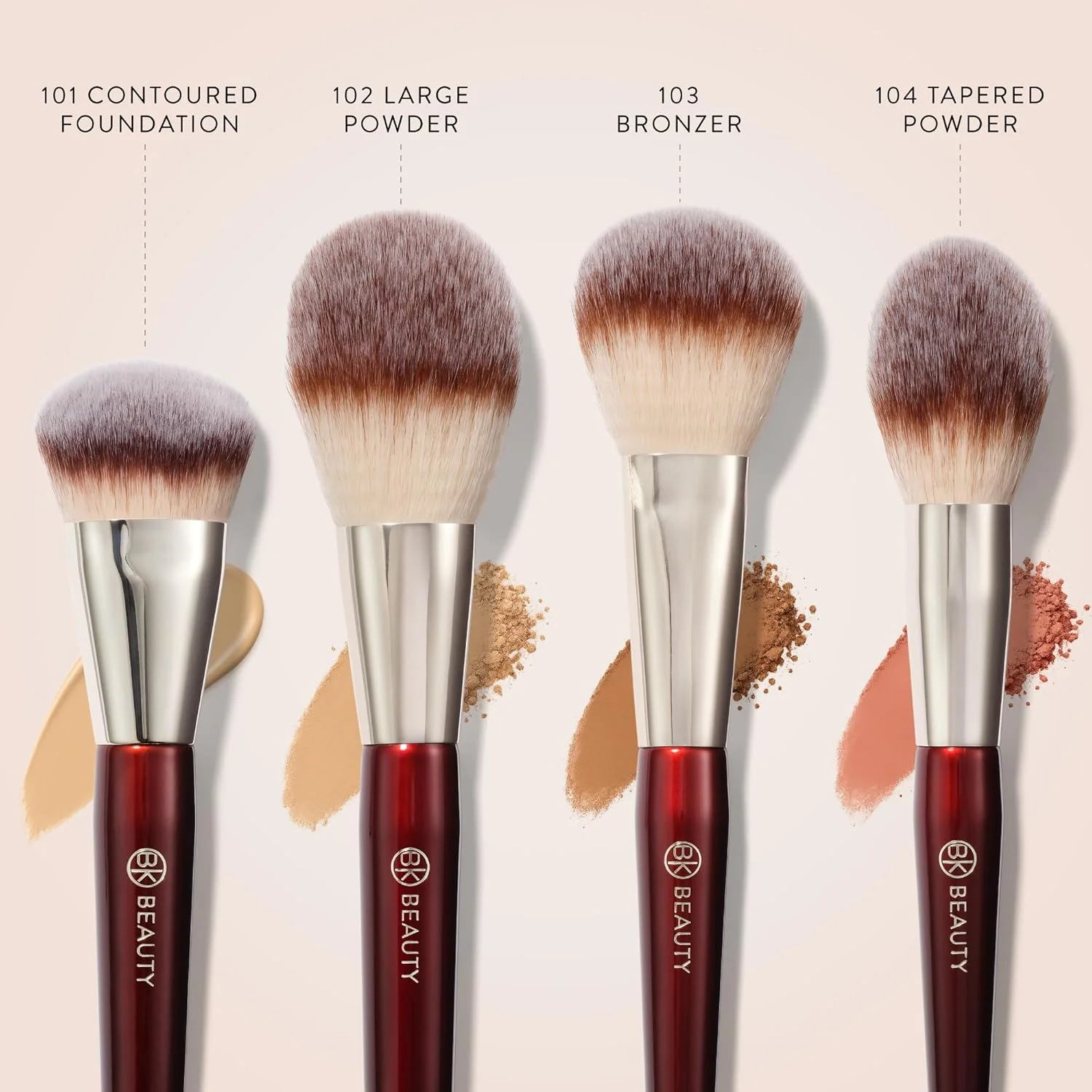 ست براش صورت ضروری BK BEAUTY (4 تکه) - ست براش آرایشی حرفه ای برای کرم پودر مایع یا کرمی، پودر، برنزر، رژگونه | براش های آرایشی ممتاز برای استفاده بی نقص