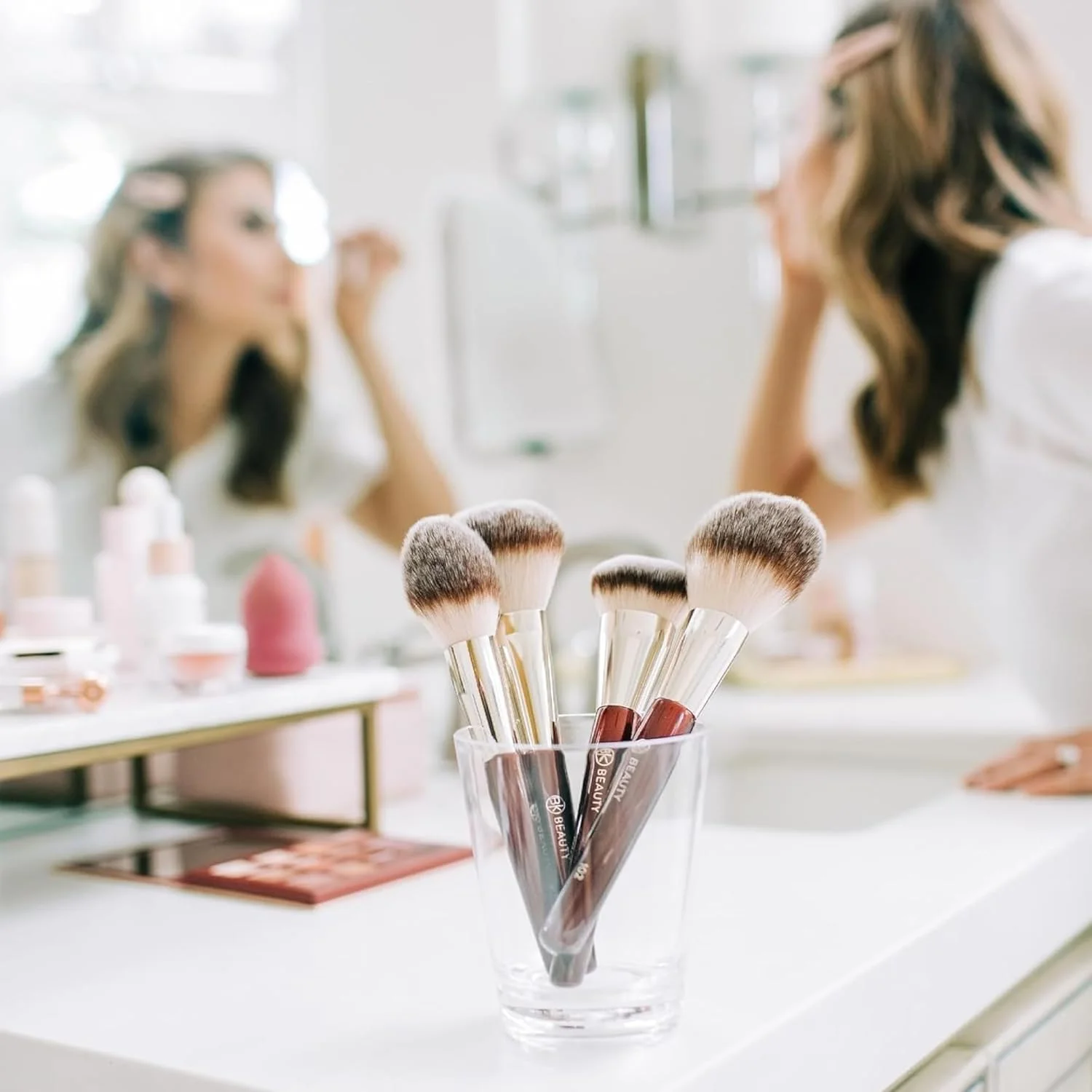 ست براش صورت ضروری BK BEAUTY (4 تکه) - ست براش آرایشی حرفه ای برای کرم پودر مایع یا کرمی، پودر، برنزر، رژگونه | براش های آرایشی ممتاز برای استفاده بی نقص