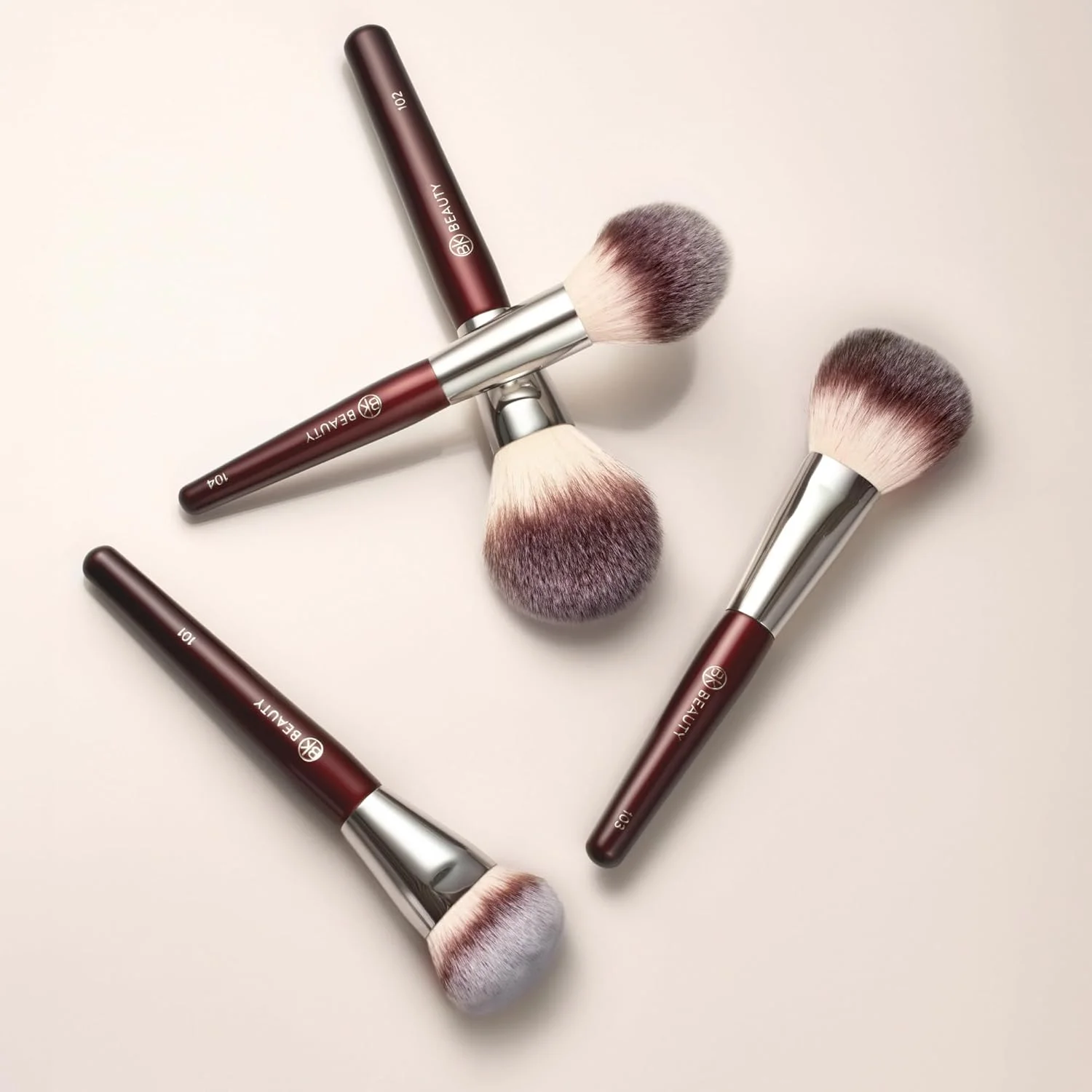 ست براش صورت ضروری BK BEAUTY (4 تکه) - ست براش آرایشی حرفه ای برای کرم پودر مایع یا کرمی، پودر، برنزر، رژگونه | براش های آرایشی ممتاز برای استفاده بی نقص