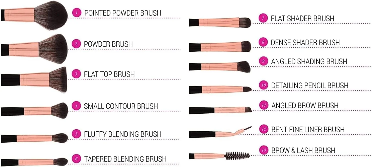 ست براش آرایشی حرفه ای BH STUDIO PRO، ست براش 13 تکه رز گلد BH Signature به همراه هولدر (سفید)