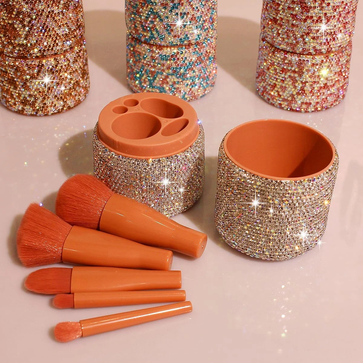 بهترین ست براش آرایشی پنج تکه نگین دار Bestbling - کیت کامل ابزار آرایشی برای آرایش بی نقص (صورتی)