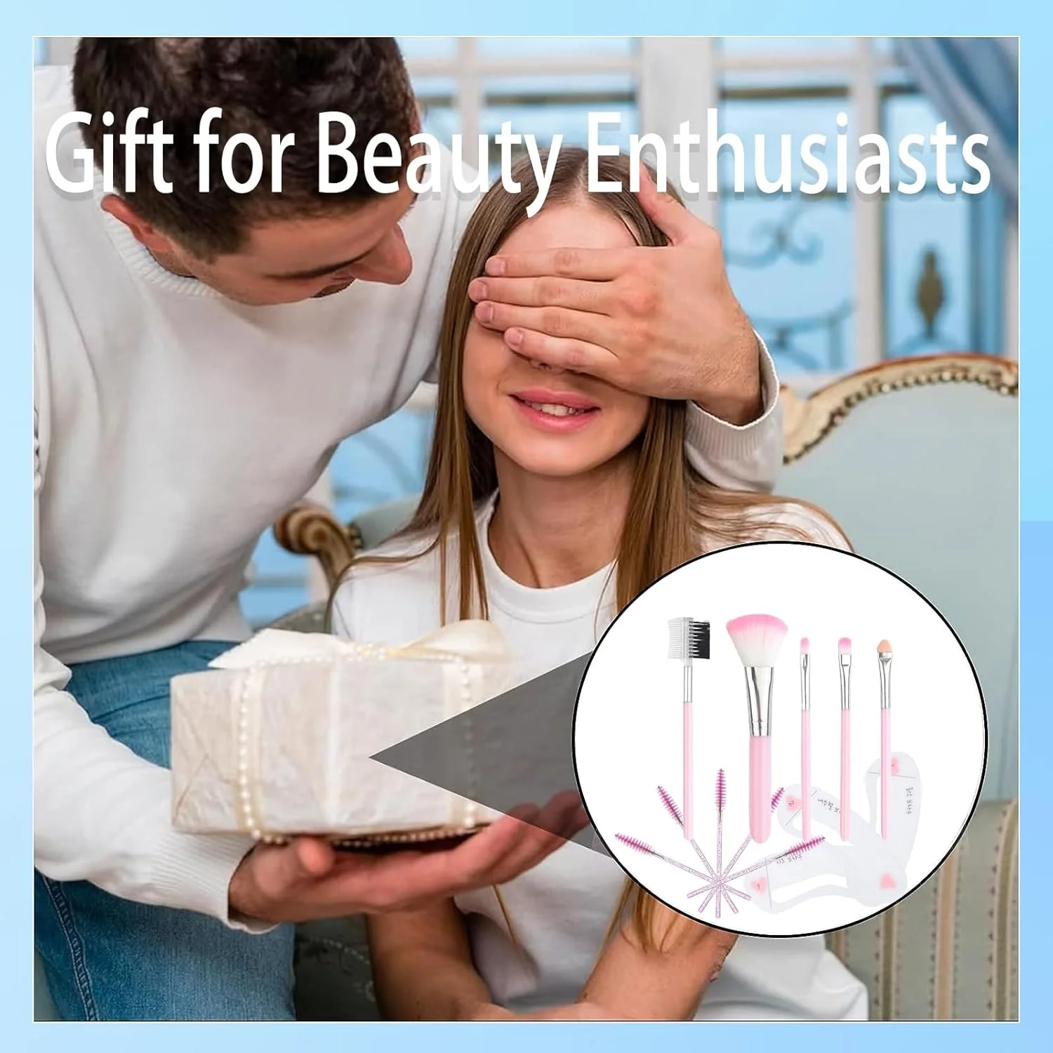 ست برس آرایشی 10 تکه Benixmidart، برس سایه چشم با برس رژگونه، برس لب، برس ابرو دو طرفه، 5 عدد برس مژه یکبار مصرف و 3 عدد کارت ابرو، برس های آرایشی حرفه ای (صورتی)