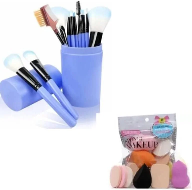 ست برس آرایشی BELLAS - 12 عدد برس آرایشی آبی برای کرم پودر، سایه چشم، ابرو، خط چشم، رژگونه، پودر، کانسیلر، کانتور به همراه بسته پدهای 6 در 1