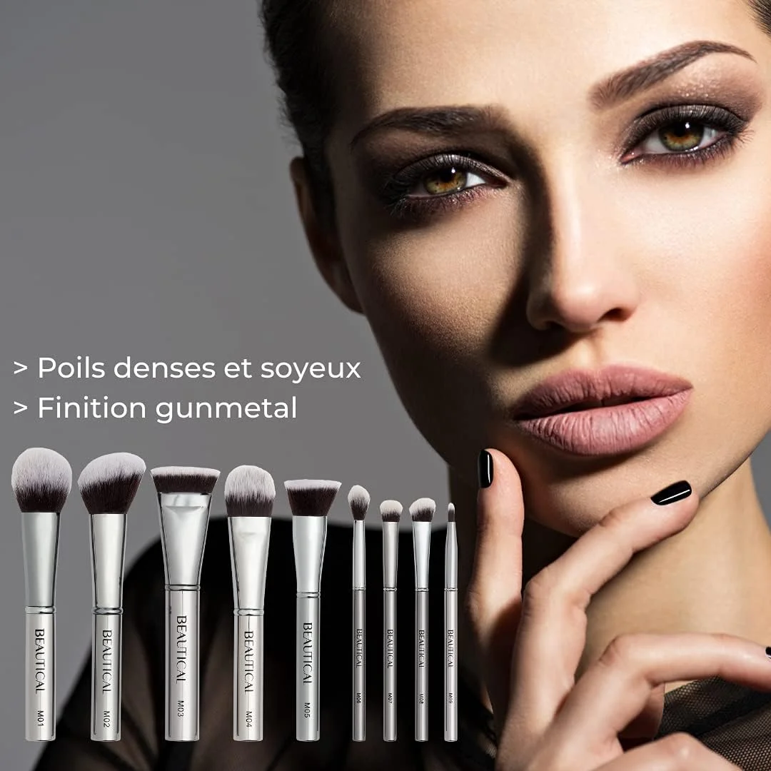 Beautical | ست براش حرفه ای | روتین آرایش | استفاده بی نقص از مایعات، کرم ها و پودرها | وگان - موهای متراکم و ابریشمی | 9 براش + کیف حمل Beautical | ست براش حرفه ای | روتین آرایش | استفاده بی نقص از مایعات، کرم ها و پودرها | وگان - موهای متراکم و ابریشمی | 9 براش + کیف حمل
