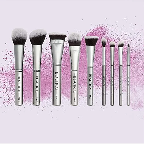 Beautical | ست براش حرفه ای | روتین آرایش | استفاده بی نقص از مایعات، کرم ها و پودرها | وگان - موهای متراکم و ابریشمی | 9 براش + کیف حمل Beautical | ست براش حرفه ای | روتین آرایش | استفاده بی نقص از مایعات، کرم ها و پودرها | وگان - موهای متراکم و ابریشمی | 9 براش + کیف حمل