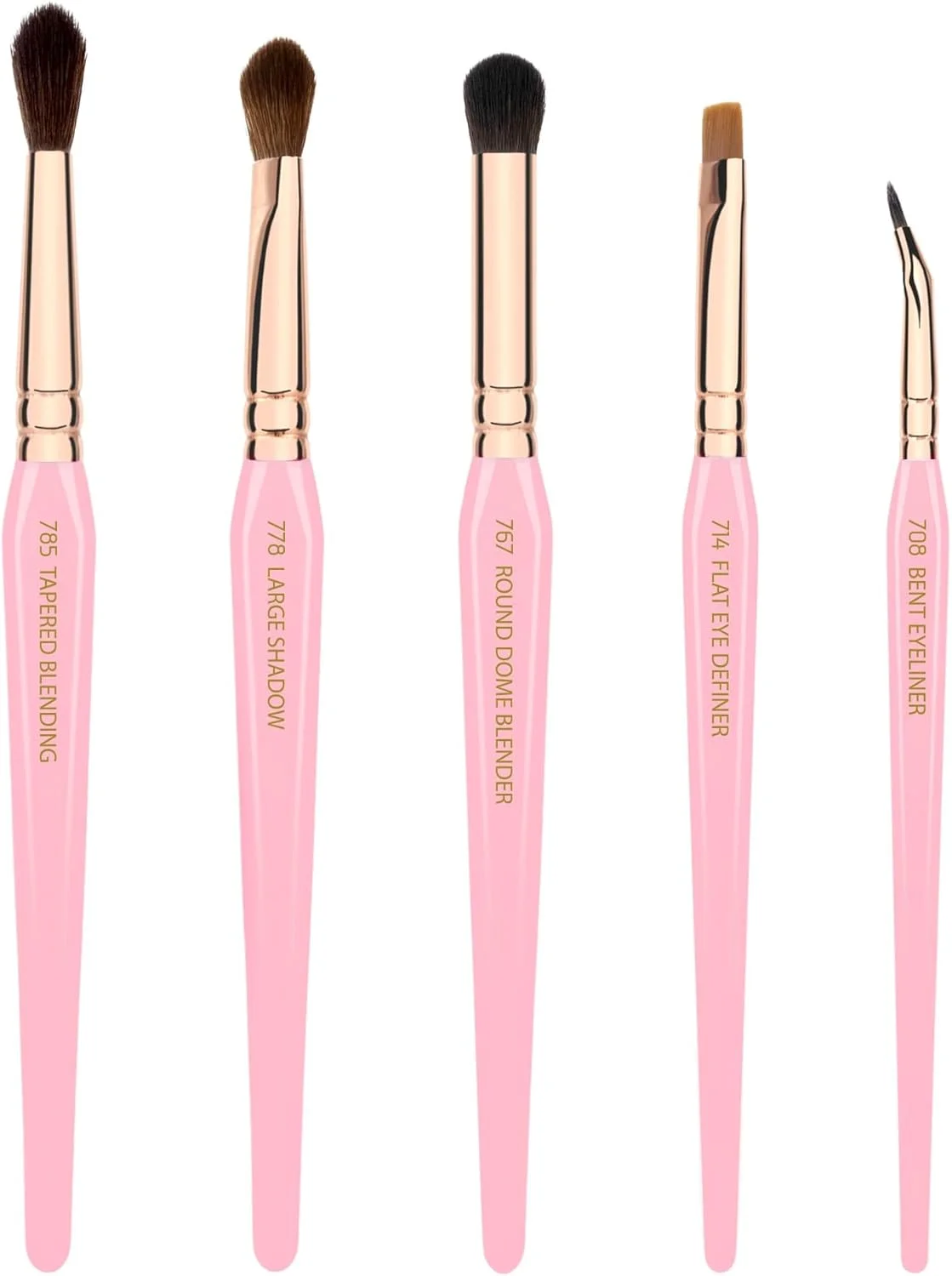 ست براش آرایشی چشم مثلث طلایی صورتی Bdellium Tools - کیت براش ضروری و چند منظوره چشم با موهای مصنوعی نرم و حلقه برنجی رزگلد برای انواع سبک های آرایش چشم (صورتی، 5 عدد)