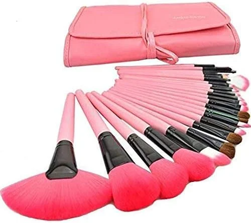 ست برس آرایشی باربرپروفشنال، حرفه ای، کابوکی، مناسب کرم پودر، ترکیب، رژگونه، کانسیلر، چشم، صورت، مایع، پودر، کرم، کیت برس لوازم آرایشی (بسته 24 عددی) صورتی