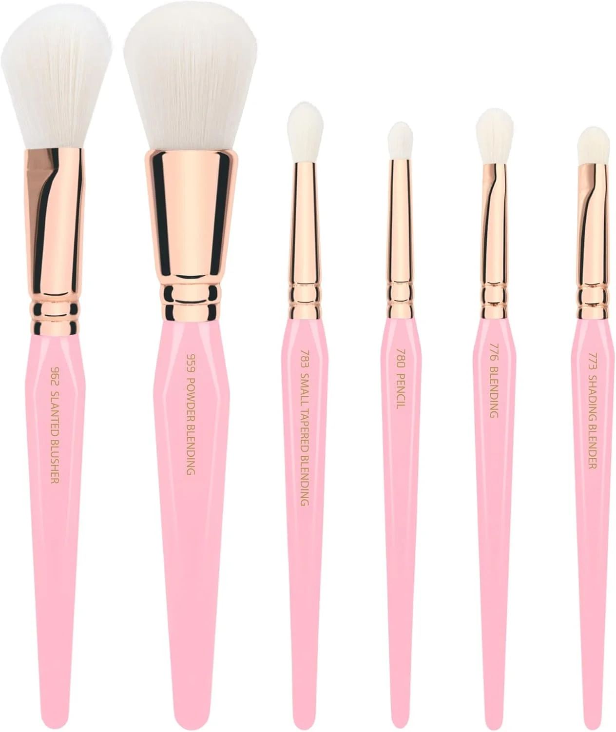 ست برس آرایشی مثلث طلایی درخشان Bdellium Tools Pink - ابزار ممتاز با موهای مصنوعی نرم و حلقه برنجی رزگلد برای چند منظوره (صورتی، 6 عدد)