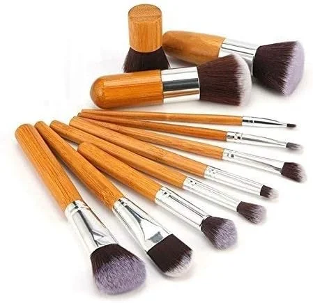 برس آرایشی BARBERPROFESSIONAL - ست 11 عددی برس آرایش حرفه ای طبیعی، برس ترکیبی کرم پودر، ست لوازم آرایشی، برس آرایشی
