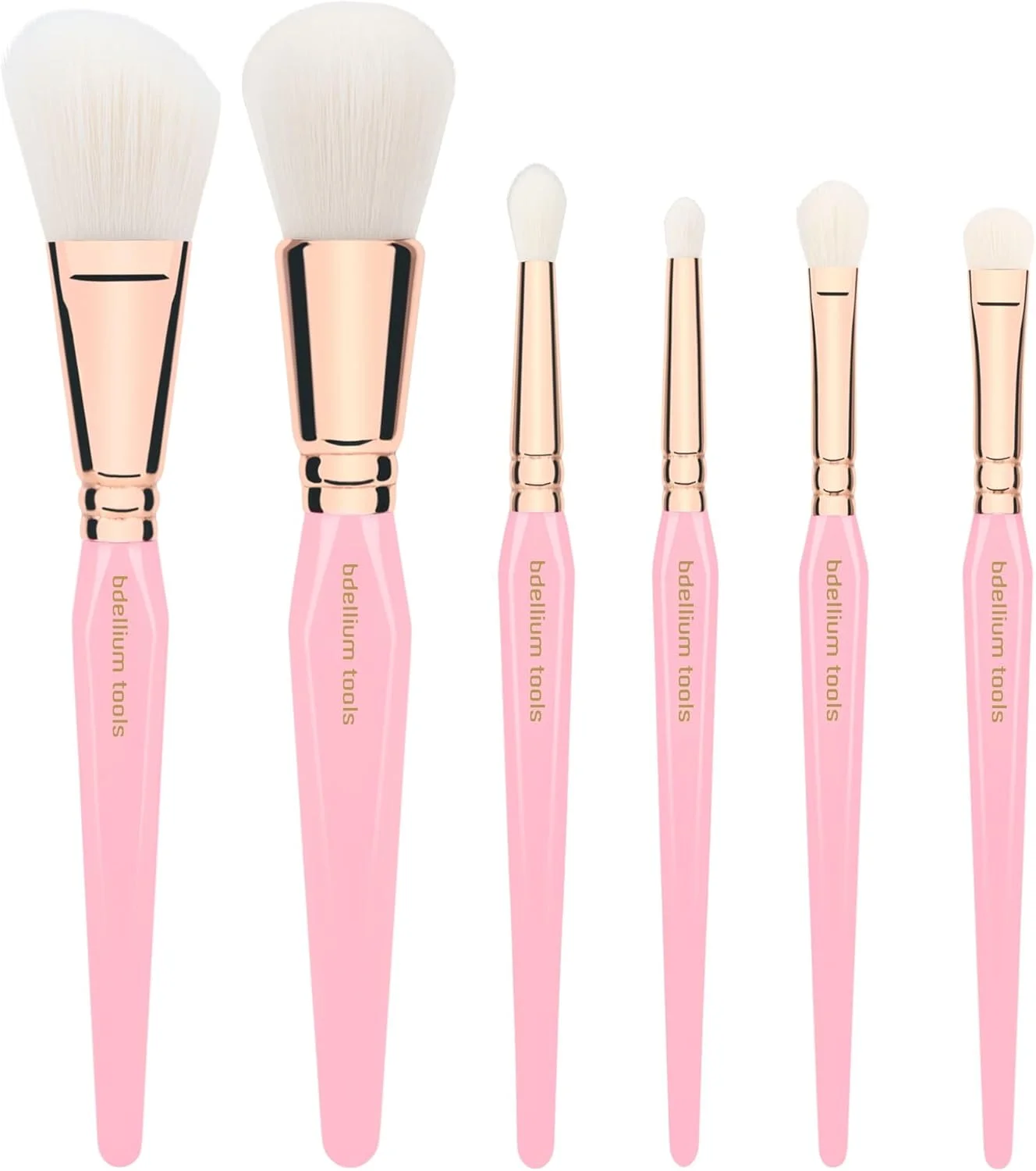 ست برس آرایشی مثلث طلایی درخشان Bdellium Tools Pink - ابزار ممتاز با موهای مصنوعی نرم و حلقه برنجی رزگلد برای چند منظوره (صورتی، 6 عدد) ست برس آرایشی مثلث طلایی درخشان Bdellium Tools Pink - ابزار ممتاز با موهای مصنوعی نرم و حلقه برنجی رزگلد برای چند منظوره (صورتی، 6 عدد)
