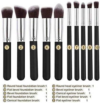 ست برس آرایشی 10 عددی BARBERPROFESSIONAL، برس های ممتاز مصنوعی کابوکی برای کرم پودر، پودر صورت، رژگونه، سایه چشم، کیت برس آرایشی