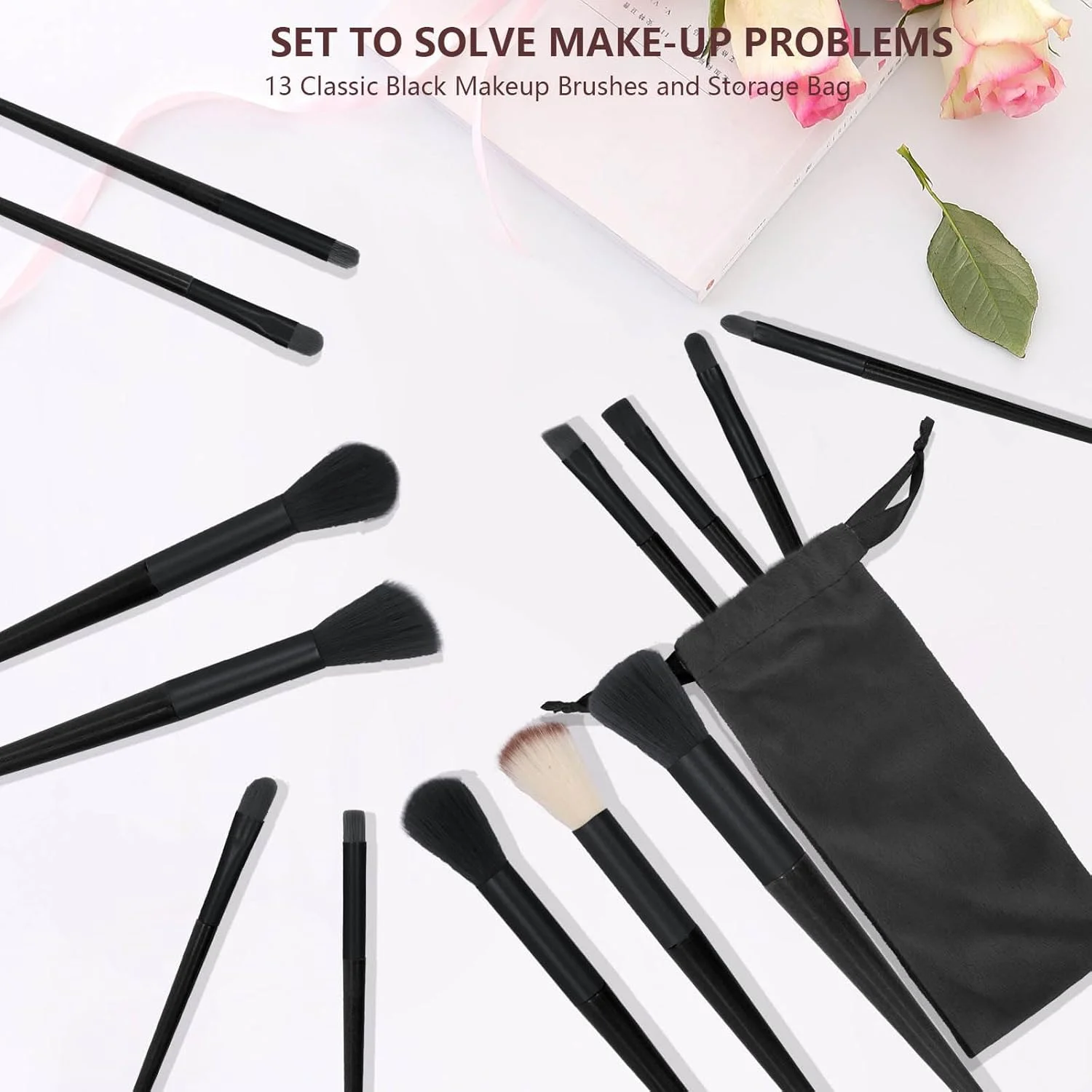 ست ۱۳ عددی برس آرایشی حرفه ای Bagentry به همراه کیف، برس های کامل و قابل حمل برای آرایش، برس های کرم پودر، کانسیلر، سایه چشم و رژ لب برای علاقه مندان (مشکی)