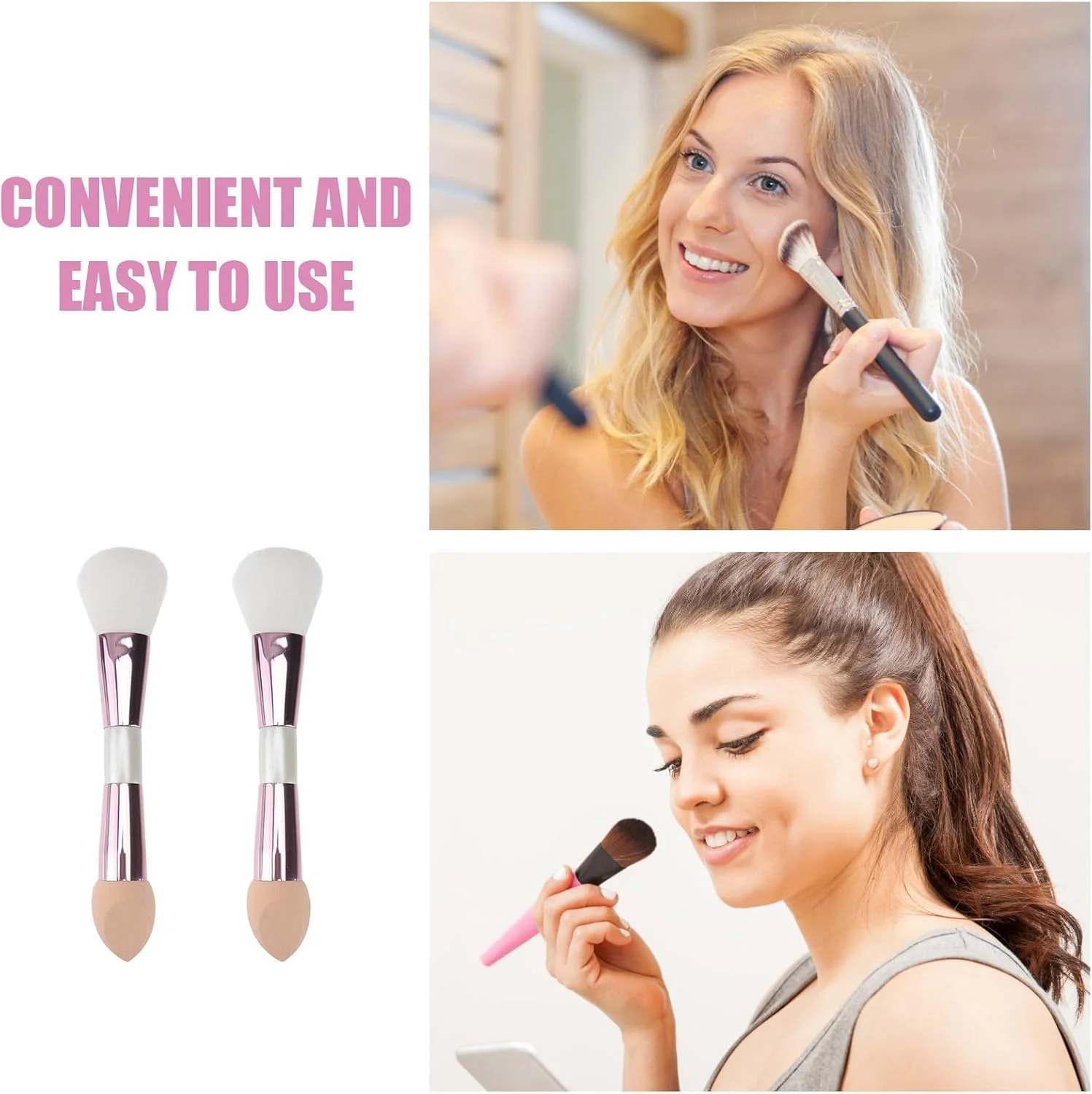 Baluue 2 عدد برس آرایشی، برس رژگونه، برس آرایشی دو طرفه قابل حمل، ابزار آرایش پودری، برس اسفنجی آرایشی، لوازم جانبی صورت، برس آرایشی دو سر، الیاف مصنوعی