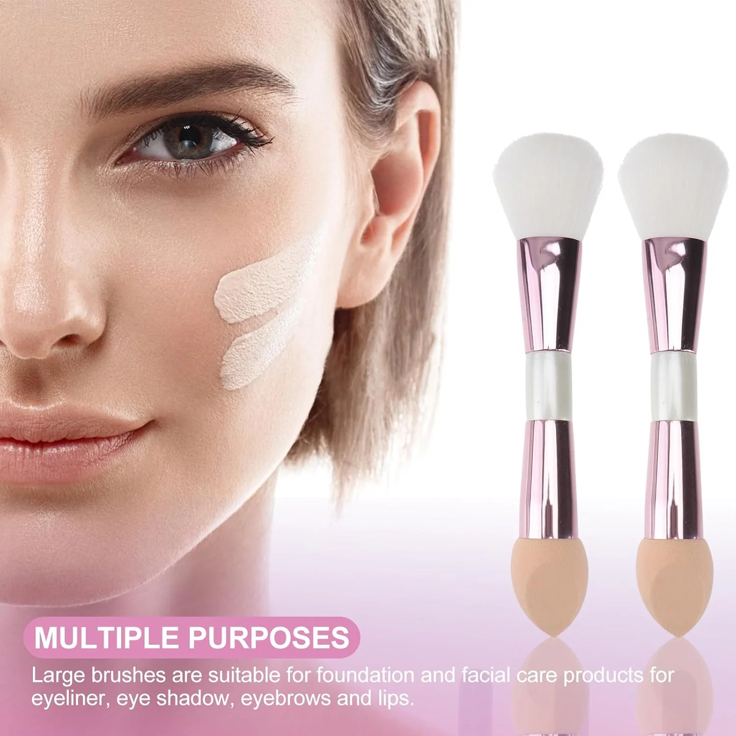 Baluue 2 عدد برس آرایشی، برس رژگونه، برس آرایشی دو طرفه قابل حمل، ابزار آرایش پودری، برس اسفنجی آرایشی، لوازم جانبی صورت، برس آرایشی دو سر، الیاف مصنوعی