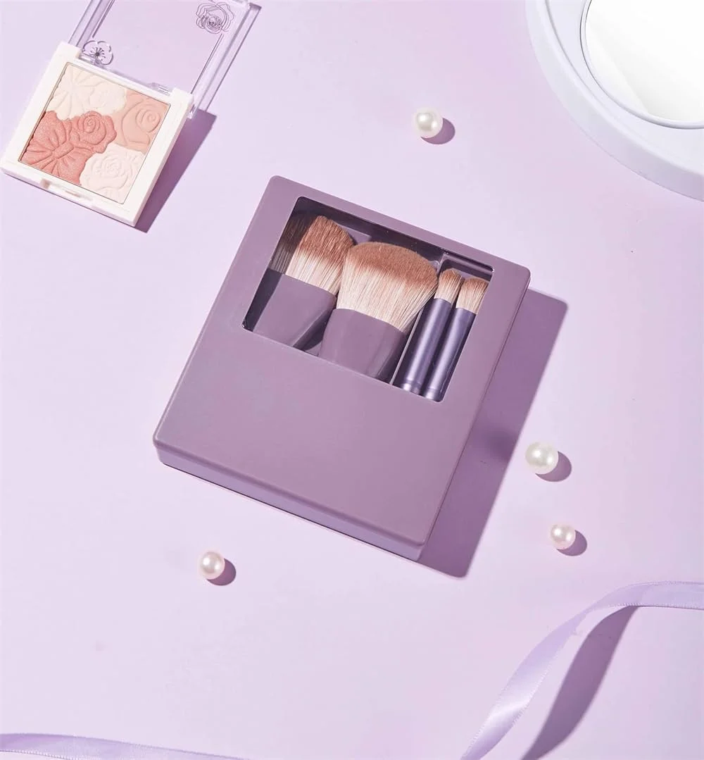 ست براش آرایشی آزونه، کیت براش های مسافرتی قابل حمل با کیف و آینه، عملکرد کامل، حمل آسان، 5 عدد