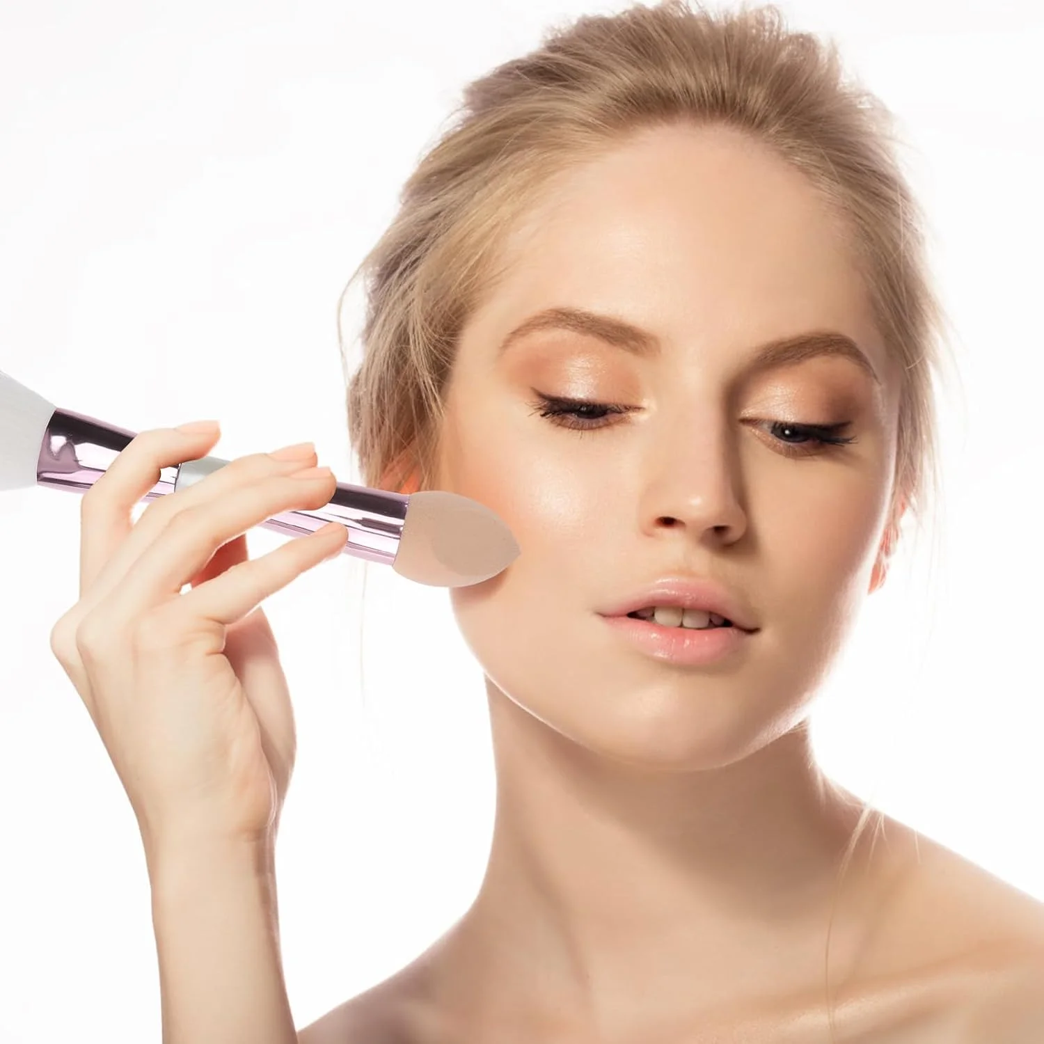 Baluue 2 عدد برس آرایشی، برس رژگونه، برس آرایشی دو طرفه قابل حمل، ابزار آرایش پودری، برس اسفنجی آرایشی، لوازم جانبی صورت، برس آرایشی دو سر، الیاف مصنوعی