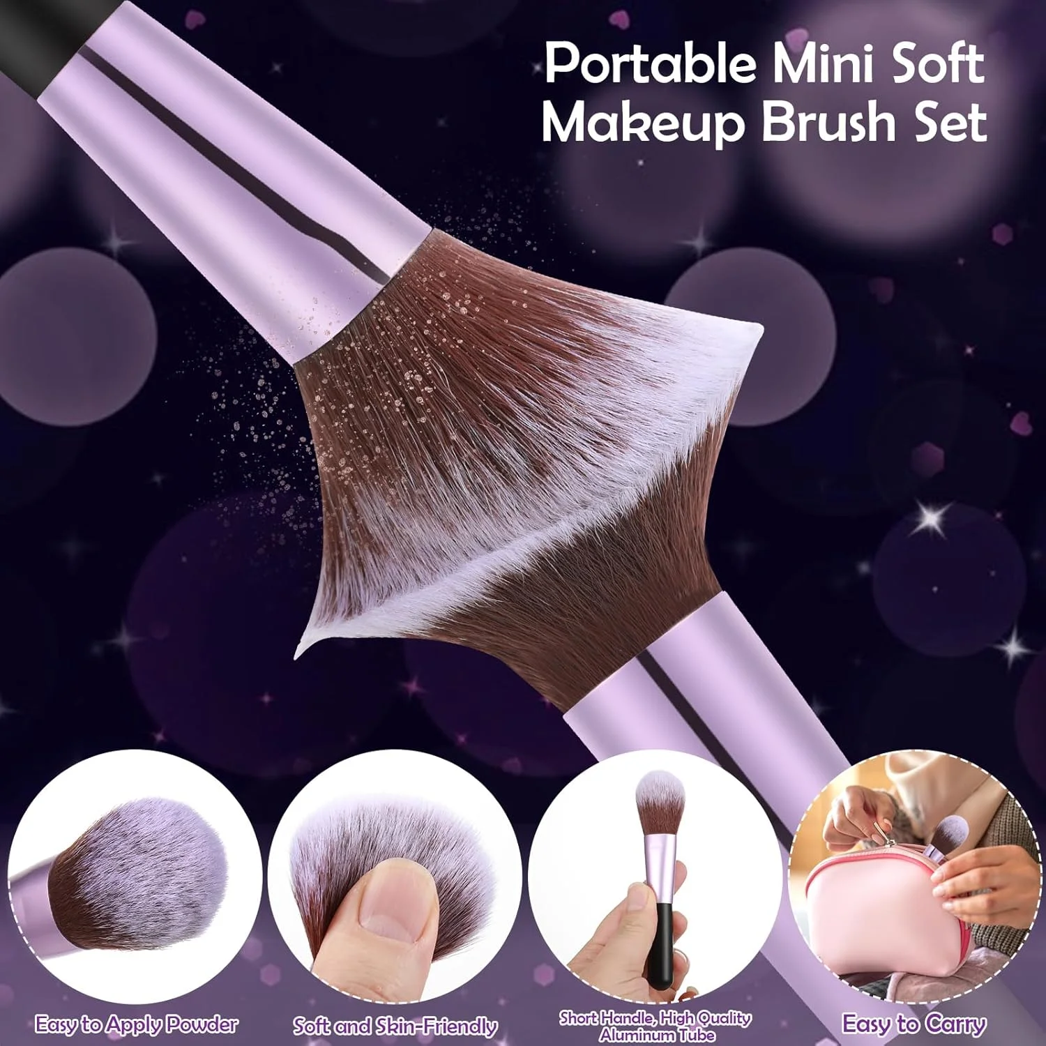 ست برس آرایشی مسافرتی 14 عددی Auroray، برس های آرایشی مینی قابل حمل با کیف، 5 عدد اسفنج آرایشی، هدیه روز مادر برای کرم پودر، کانسیلر، سایه چشم (مشکی)