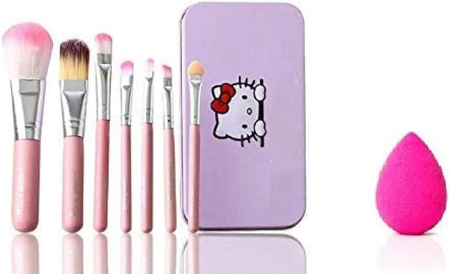 ست برس آرایشی 7 عددی ASSURE با موهای نرم، طرح کیتی صورتی، به همراه جعبه نگهداری و 1 بیوتی بلندر صورتی - (بسته 8 عددی)