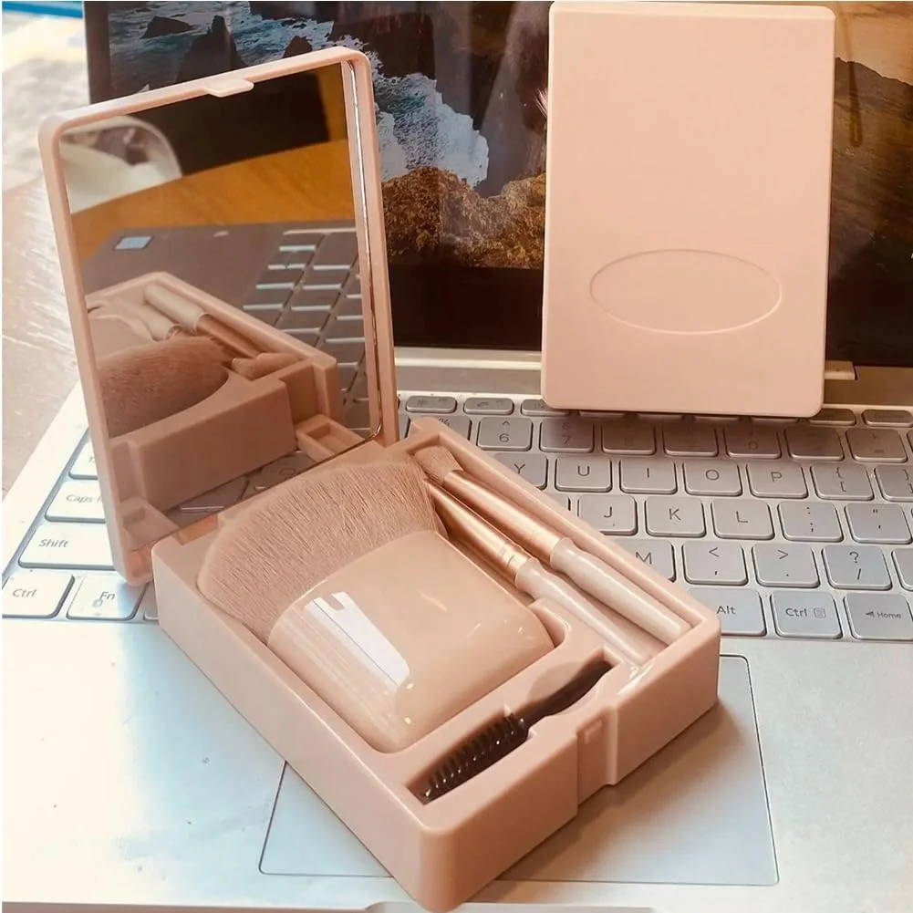 ست برس آرایشی مسافرتی ARFUKA، مجموعه کامل برس های آرایشی کوچک با کیف برس و آینه داخلی