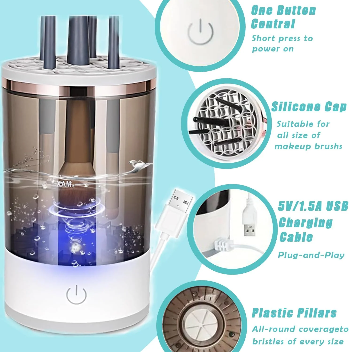 دستگاه تمیز کننده برس آرایشی برقی آرشانی، اسپینر برس تمیز کننده اتوماتیک قابل حمل با تشک برس برای مجموعه برس های آرایشی زیبایی در همه اندازه ها، سازماندهی برس های آرایشی، اسپینر برس تمیز کننده عمیق دستگاه تمیز کننده برس آرایشی برقی آرشانی، اسپینر برس تمیز کننده اتوماتیک قابل حمل با تشک برس برای مجموعه برس های آرایشی زیبایی در همه اندازه ها، سازماندهی برس های آرایشی، اسپینر برس تمیز کننده عمیق