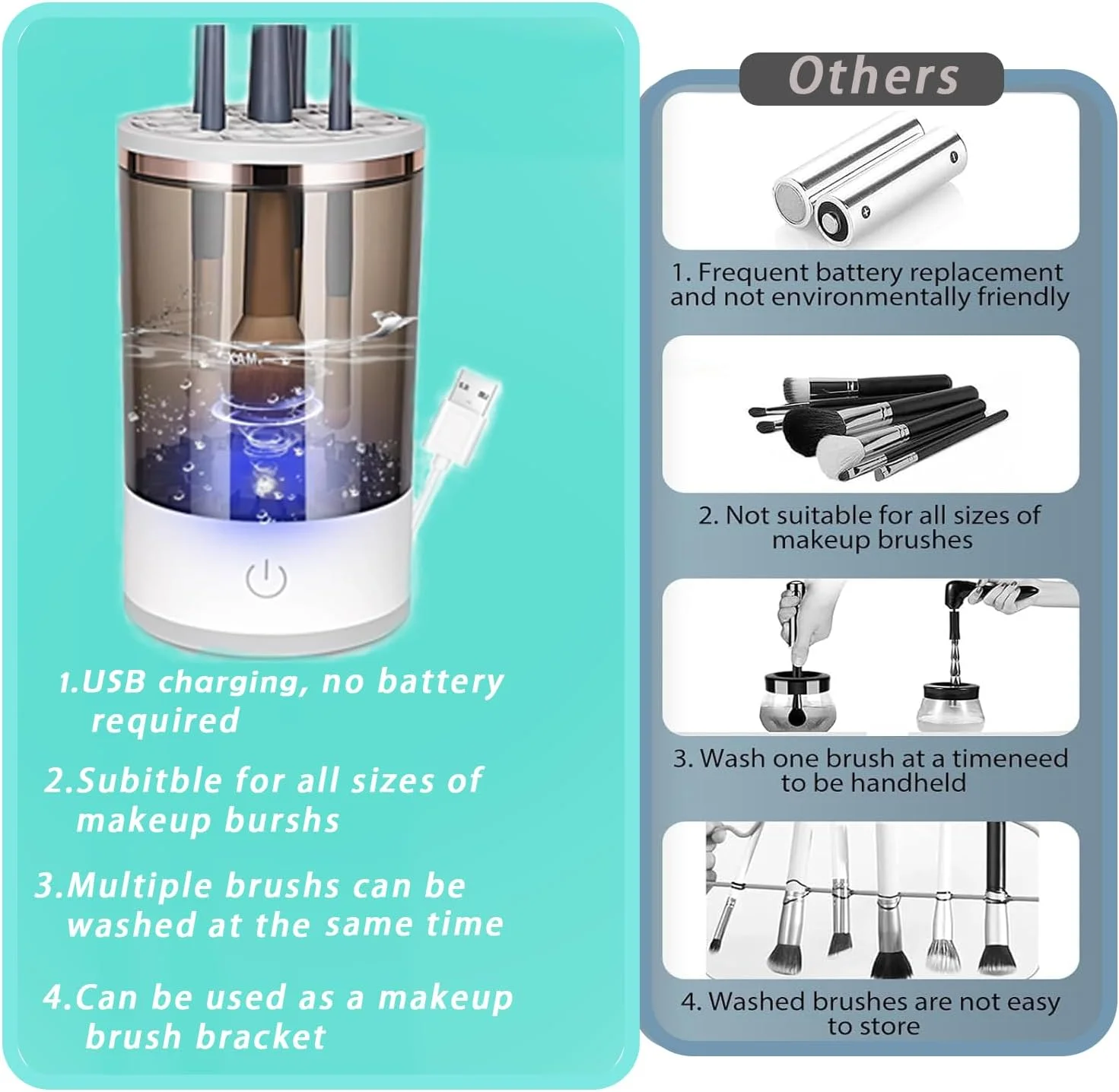 دستگاه تمیز کننده برس آرایشی برقی آرشانی، اسپینر برس تمیز کننده اتوماتیک قابل حمل با تشک برس برای مجموعه برس های آرایشی زیبایی در همه اندازه ها، سازماندهی برس های آرایشی، اسپینر برس تمیز کننده عمیق دستگاه تمیز کننده برس آرایشی برقی آرشانی، اسپینر برس تمیز کننده اتوماتیک قابل حمل با تشک برس برای مجموعه برس های آرایشی زیبایی در همه اندازه ها، سازماندهی برس های آرایشی، اسپینر برس تمیز کننده عمیق