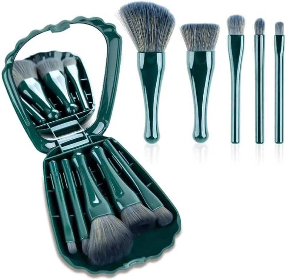 ست برس آرایشی مسافرتی ARFUKA، ست برس آرایشی مینی با عملکرد کامل، کیت برس آرایشی با کیف برس و آینه داخلی، سبز