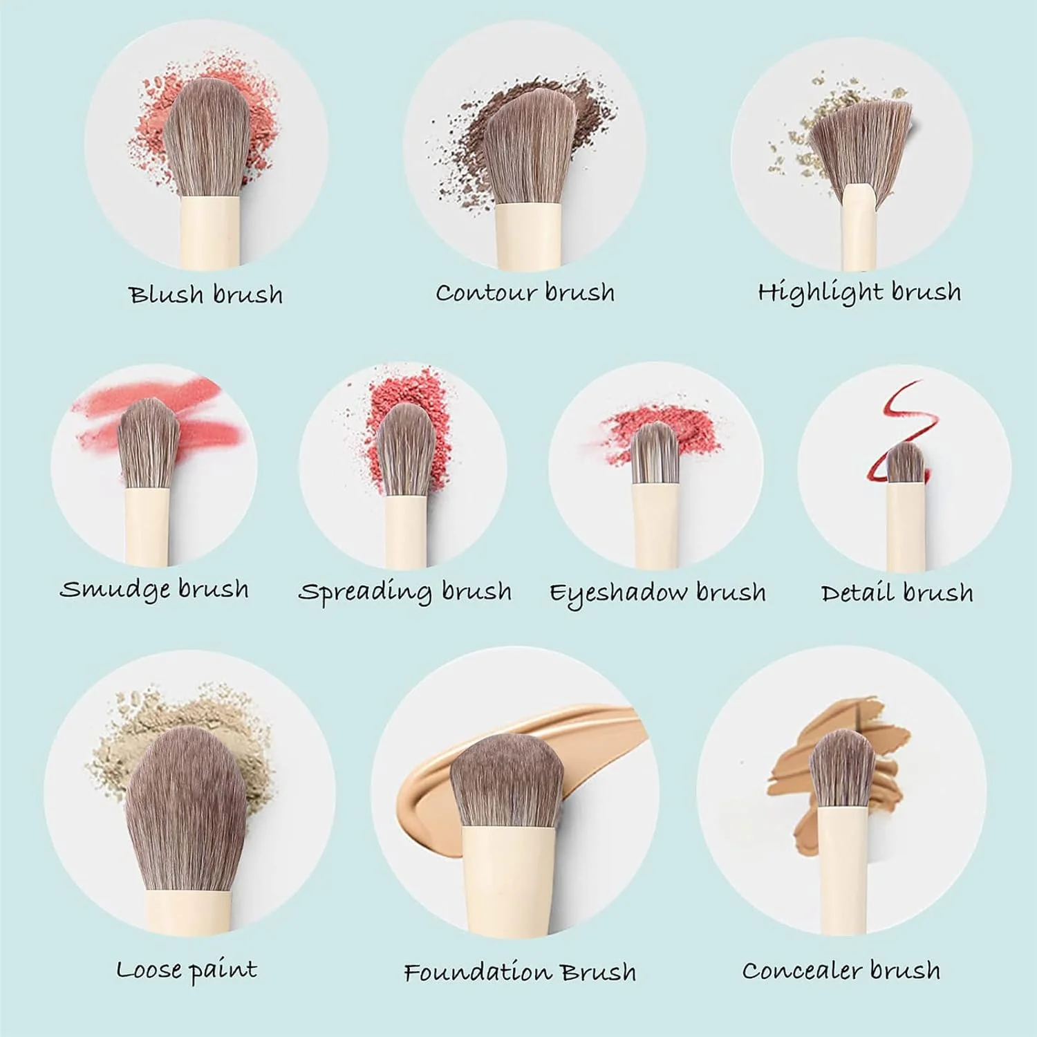 ست برس آرایشی Arabest، 10 عدد برس لوازم آرایشی مصنوعی ممتاز حرفه ای، برس های نرم قابل حمل برای آرایش صورت، سایه چشم، لب، ابزار آرایشی برای زنان و دختران (سفید کرمی)