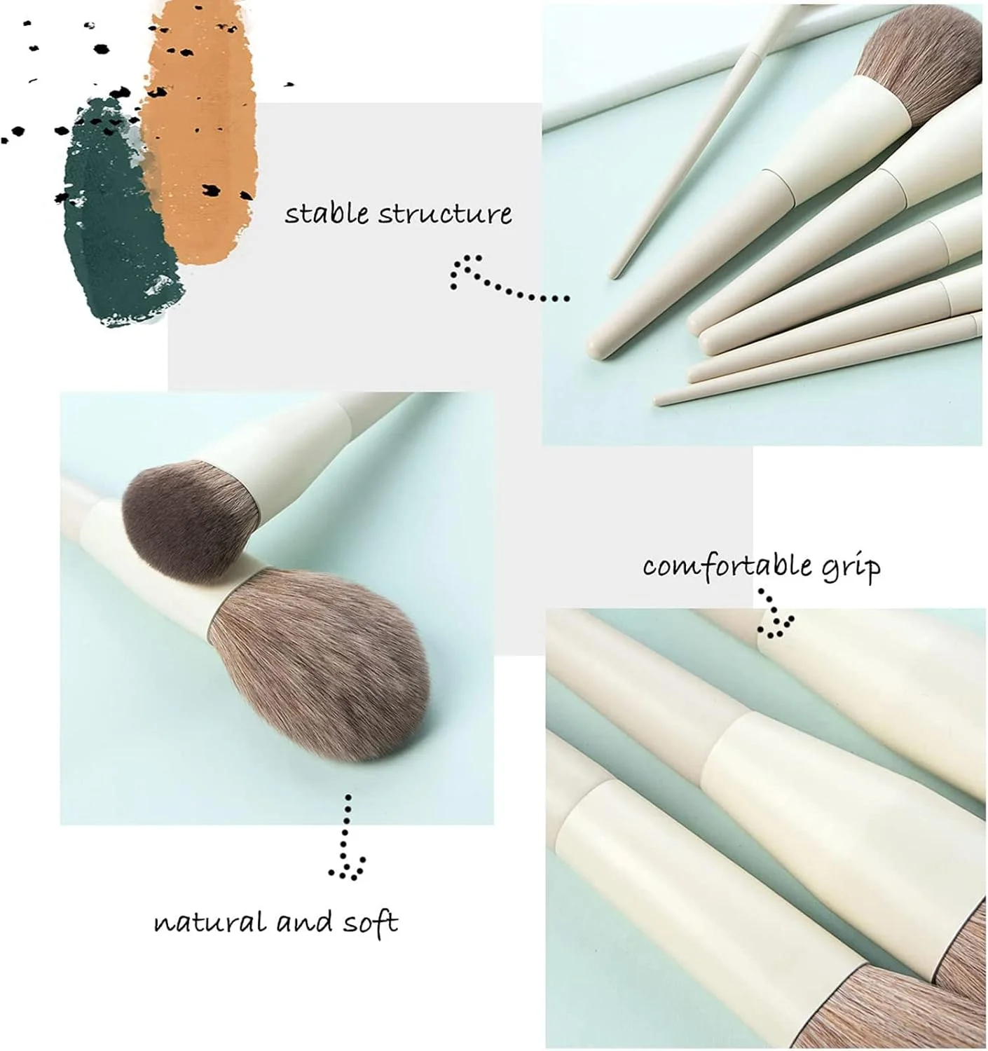 ست برس آرایشی Arabest، 10 عدد برس لوازم آرایشی مصنوعی ممتاز حرفه ای، برس های نرم قابل حمل برای آرایش صورت، سایه چشم، لب، ابزار آرایشی برای زنان و دختران (سفید کرمی)