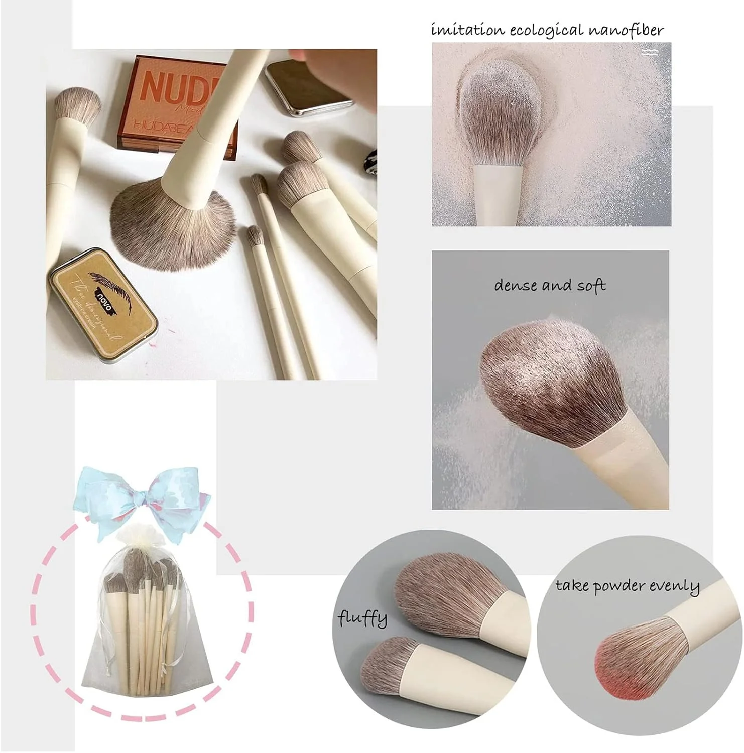 ست برس آرایشی Arabest، 10 عدد برس لوازم آرایشی مصنوعی ممتاز حرفه ای، برس های نرم قابل حمل برای آرایش صورت، سایه چشم، لب، ابزار آرایشی برای زنان و دختران (سفید کرمی)