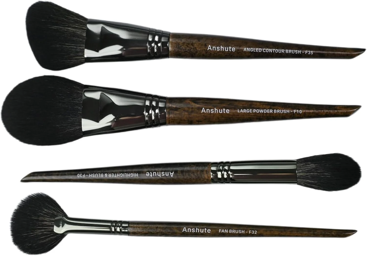 ست برس آرایشی 4 عددی موی بز طبیعی Anshute، برس های صورت، برس های آرایشی موی طبیعی حرفه ای، دسته چوب راش. موهای فوق العاده نرم، انواع برس ها.