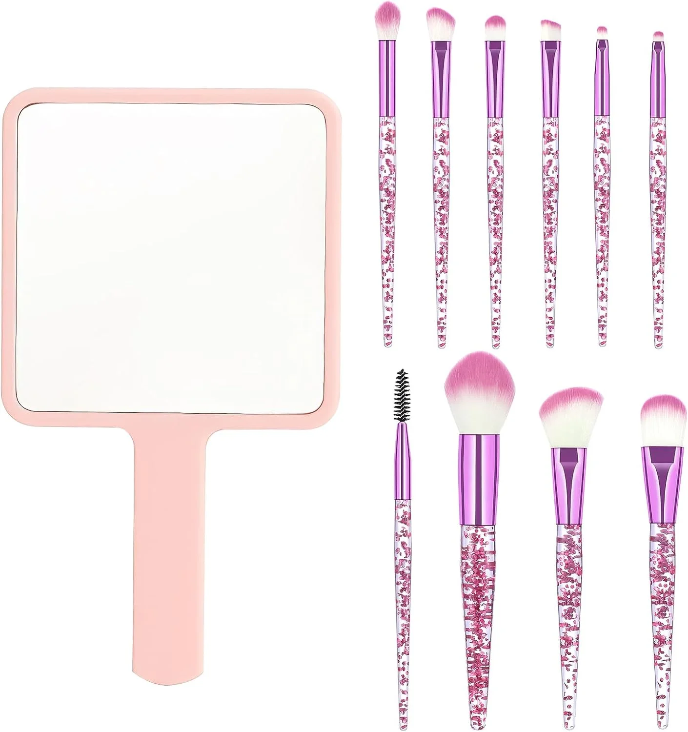 ست برس آرایشی 10 تکه APOMOONS به همراه آینه دستی، ست برس آرایشی کریستالی، ست برس آرایشی، ست برس آرایشی برای سایه چشم، کانتورینگ، پودر، هایلایتر، رژگونه، کانسیلر