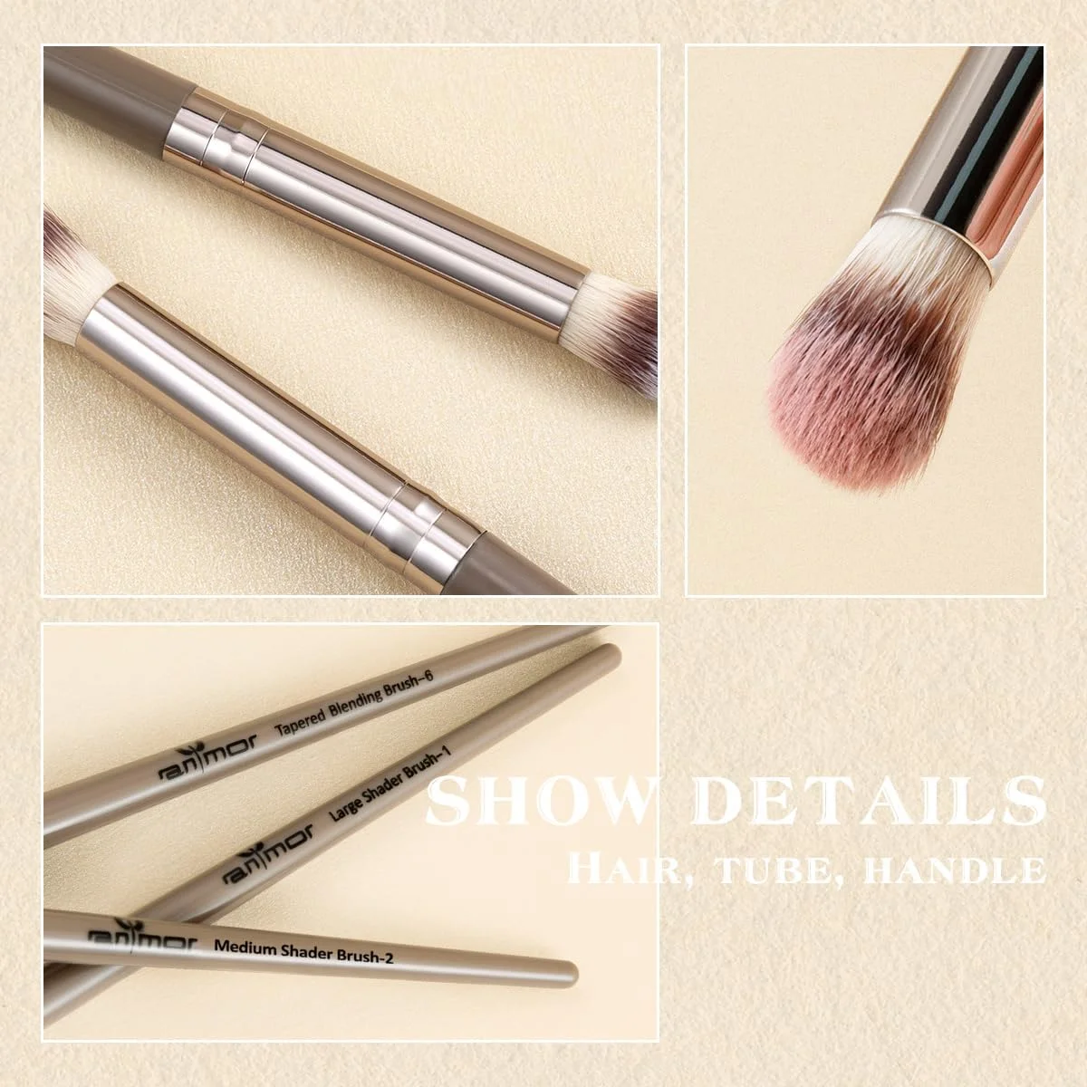 ست براش سایه چشم Anmor، مجموعه 12 عددی براش آرایشی حرفه ای سایه چشم، برای سایه چشم، ابرو، خط چشم، کانسیلر، موهای نرم مصنوعی و دسته ممتاز