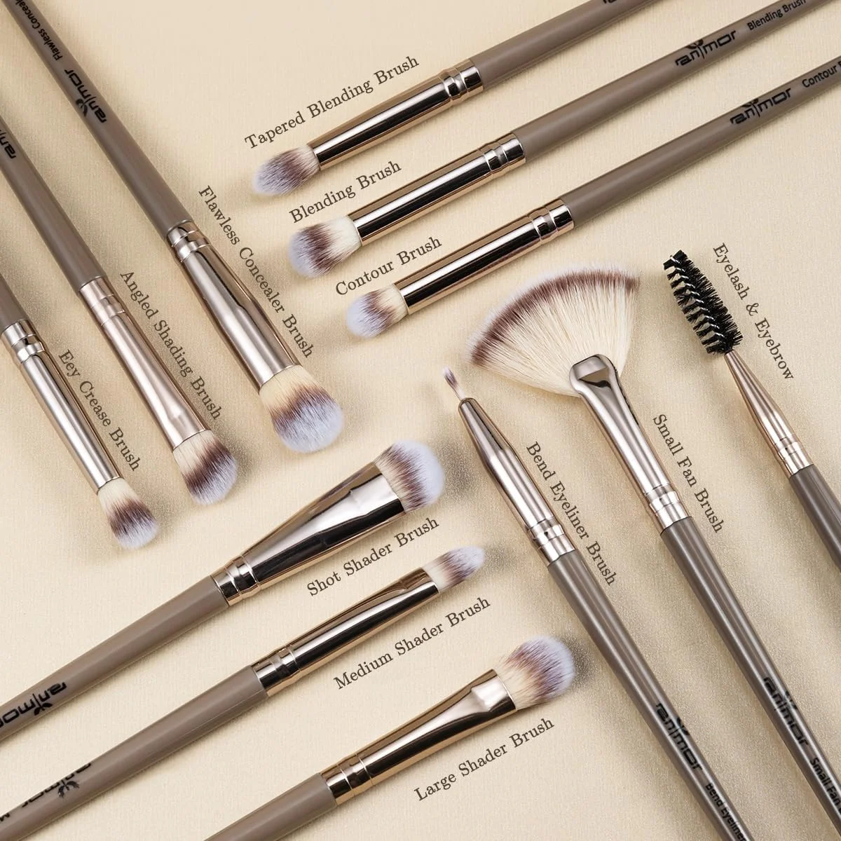 ست براش سایه چشم Anmor، مجموعه 12 عددی براش آرایشی حرفه ای سایه چشم، برای سایه چشم، ابرو، خط چشم، کانسیلر، موهای نرم مصنوعی و دسته ممتاز