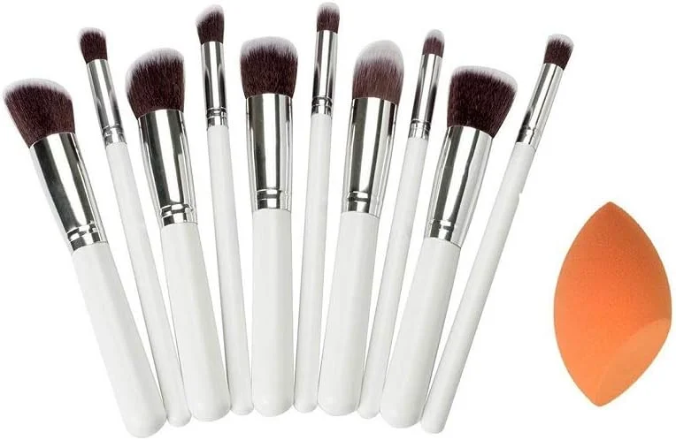 ست برس آرایشی 10 عددی سفید آنجلی پروفشنال به همراه پد اسفنجی