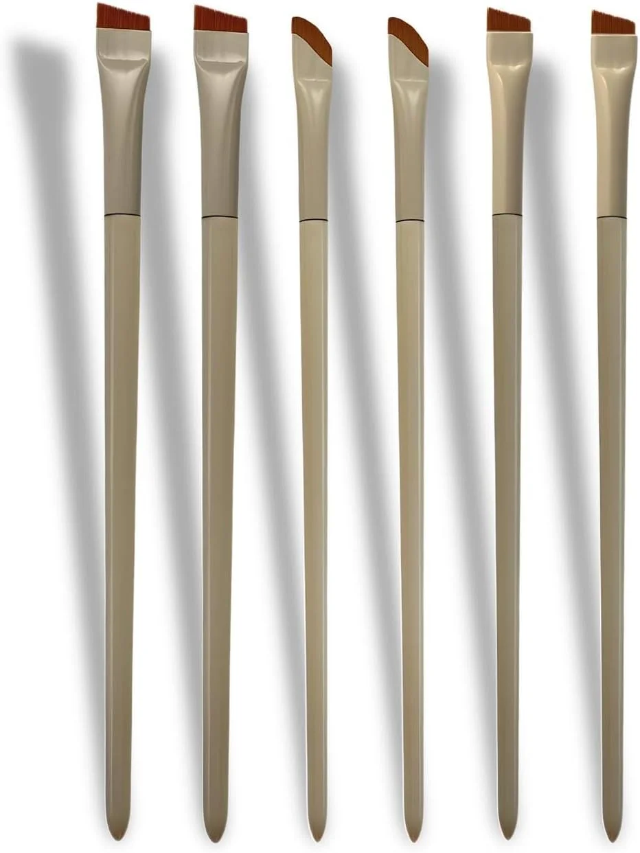 ست برس ابرو و خط چشم زاویه دار - 6 ابزار فوق العاده نازک و دقیق (خمیده، پهن و باریک) برای پودر، ژل، رنگ و پماد - کیت حرفه ای برای ابرو و آرایش چشم