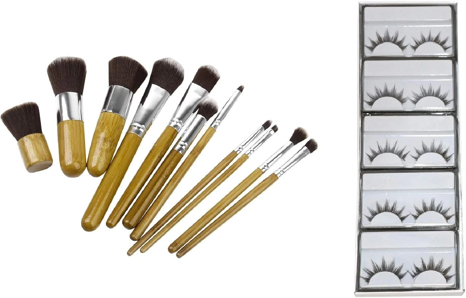 ست برس آرایشی چوبی آنجلی 11 تکه به همراه 5 عدد مژه مصنوعی و خط چشم ژلی Music Flower (مشکی، قهوه ای)