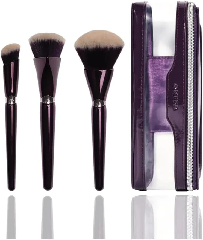 ست برس آرایشی روزانه مبتدی آنیسا بیوتی – 3 برس ضروری برای استفاده از کرم پودر، کانسیلر و پودر – الیاف نرم و مصنوعی برای پوشش بی عیب و نقص و بدون رگه