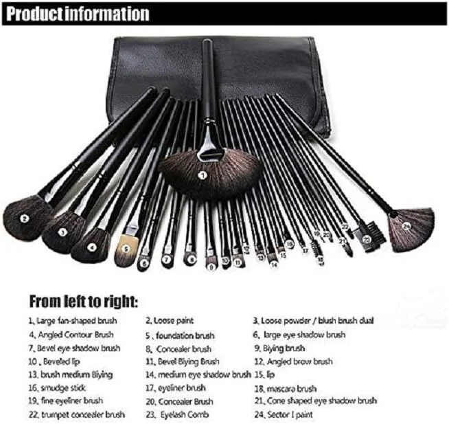 ست 24 عددی برس آرایشی آنجلی مشکی با کیف چرمی مشکی ست 24 عددی برس آرایشی آنجلی مشکی با کیف چرمی مشکی