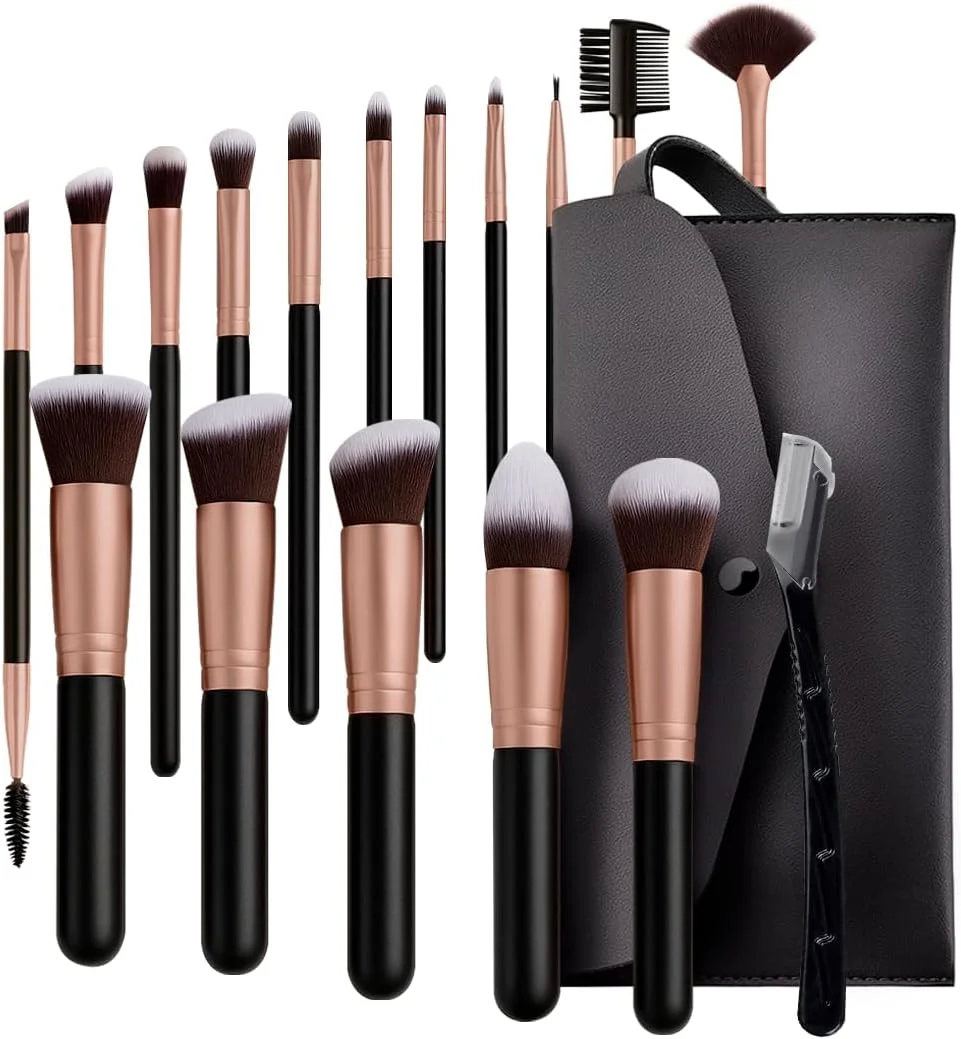 ست برس آرایشی 16 تکه AMROAH به همراه 1 تیغ ابرو، برس های آرایشی ممتاز مصنوعی برای کرم پودر، کیت برس های آرایشی حرفه ای برای پودر، کانسیلر، سایه چشم، رژگونه و هایلایتر ست برس آرایشی 16 تکه AMROAH به همراه 1 تیغ ابرو، برس های آرایشی ممتاز مصنوعی برای کرم پودر، کیت برس های آرایشی حرفه ای برای پودر، کانسیلر، سایه چشم، رژگونه و هایلایتر