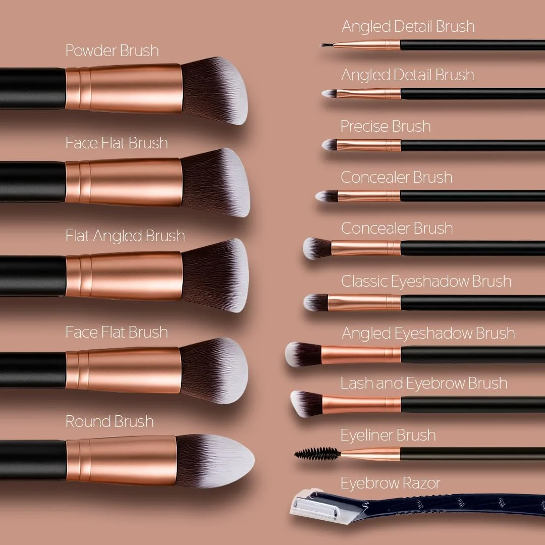 ست برس آرایشی 16 تکه AMROAH به همراه 1 تیغ ابرو، برس های آرایشی ممتاز مصنوعی برای کرم پودر، کیت برس های آرایشی حرفه ای برای پودر، کانسیلر، سایه چشم، رژگونه و هایلایتر ست برس آرایشی 16 تکه AMROAH به همراه 1 تیغ ابرو، برس های آرایشی ممتاز مصنوعی برای کرم پودر، کیت برس های آرایشی حرفه ای برای پودر، کانسیلر، سایه چشم، رژگونه و هایلایتر