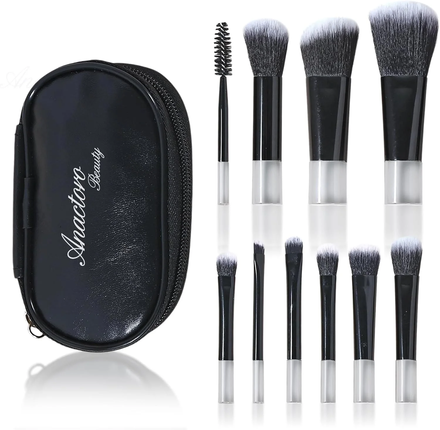 ست برس آرایشی مسافرتی Anactoro، ست 10 برس آرایشی کوچک با حمل آسان، ست آرایشی برای زیبایی - کرم پودر، رژگونه، سایه چشم، خط چشم، پودر، برس های آرایشی کوچک با اندازه کیف پول! مشکی ست برس آرایشی مسافرتی Anactoro، ست 10 برس آرایشی کوچک با حمل آسان، ست آرایشی برای زیبایی - کرم پودر، رژگونه، سایه چشم، خط چشم، پودر، برس های آرایشی کوچک با اندازه کیف پول! مشکی