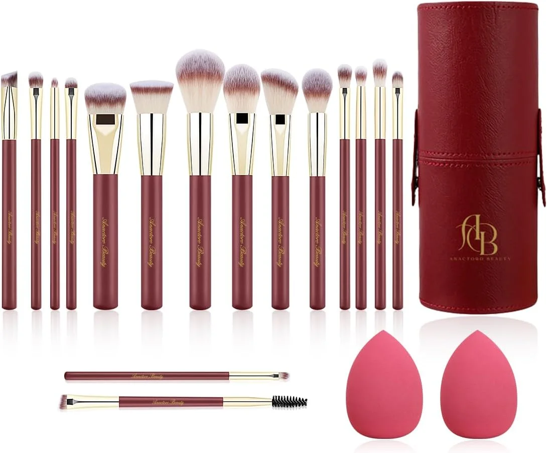 ست برس آرایشی حرفه ای آناکتورو بیوتی، مجموعه 16 عددی برس آرایشی حرفه ای وگان با دسته چوبی مات قرمز طلایی و 2 اسفنج آرایشی، ست برس آرایشی مسافرتی با کیف (قرمز) ست برس آرایشی حرفه ای آناکتورو بیوتی، مجموعه 16 عددی برس آرایشی حرفه ای وگان با دسته چوبی مات قرمز طلایی و 2 اسفنج آرایشی، ست برس آرایشی مسافرتی با کیف (قرمز)