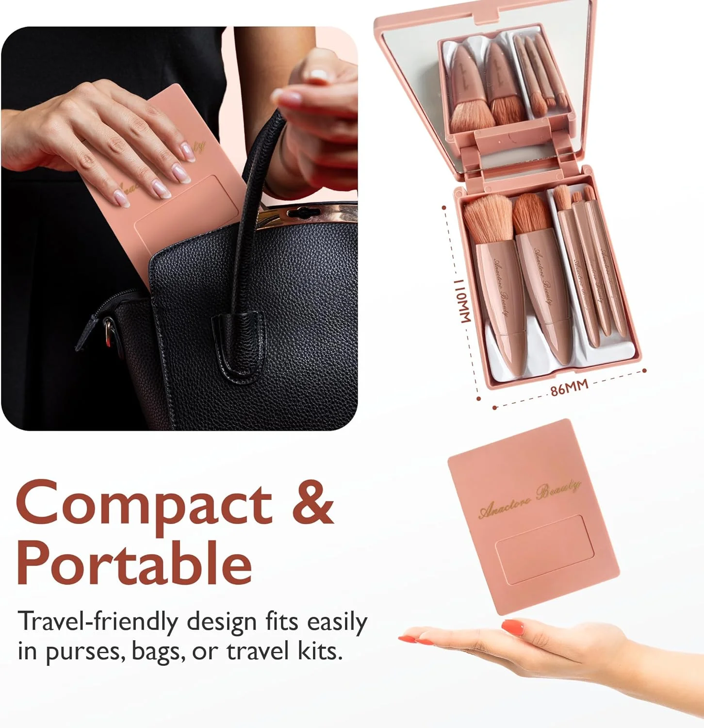ست براش آرایشی 5 تکه Anactoro، ست مینی براش آرایشی، براش های آرایشی مسافرتی، ست آرایشی برای زیبایی - کرم پودر، رژگونه، سایه چشم، خط چشم، پودر، براش های آرایشی کوچک مناسب کیف پول!