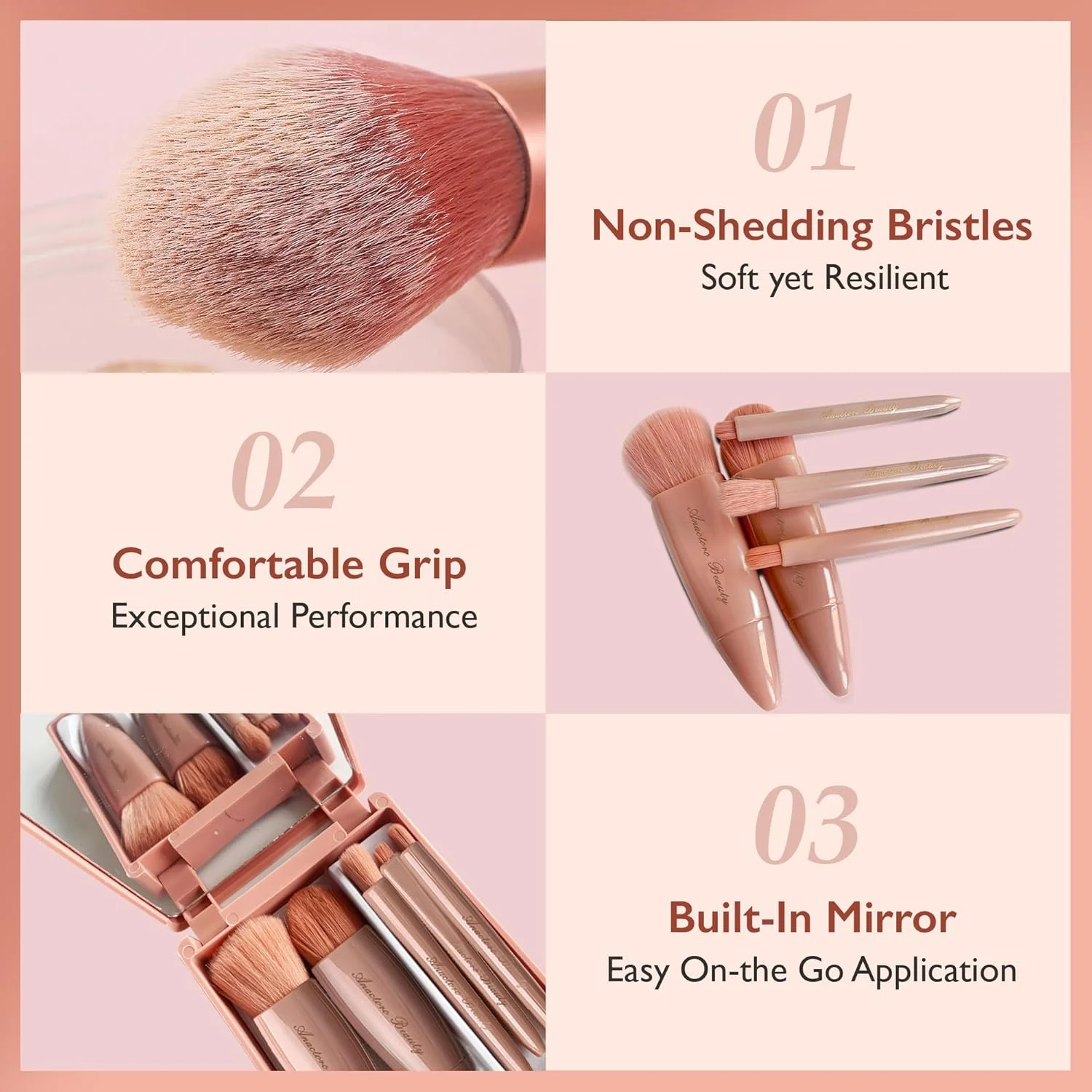 ست براش آرایشی 5 تکه Anactoro، ست مینی براش آرایشی، براش های آرایشی مسافرتی، ست آرایشی برای زیبایی - کرم پودر، رژگونه، سایه چشم، خط چشم، پودر، براش های آرایشی کوچک مناسب کیف پول!