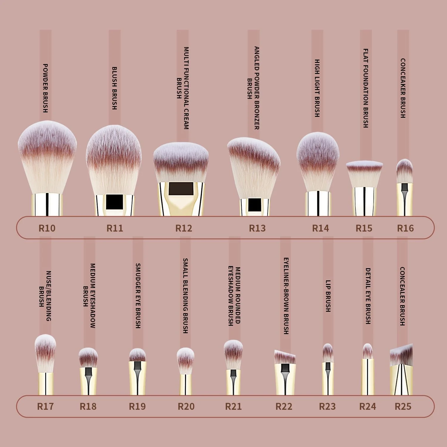 ست برس آرایشی حرفه ای آناکتورو بیوتی، مجموعه 16 عددی برس آرایشی حرفه ای وگان با دسته چوبی مات قرمز طلایی و 2 اسفنج آرایشی، ست برس آرایشی مسافرتی با کیف (قرمز)