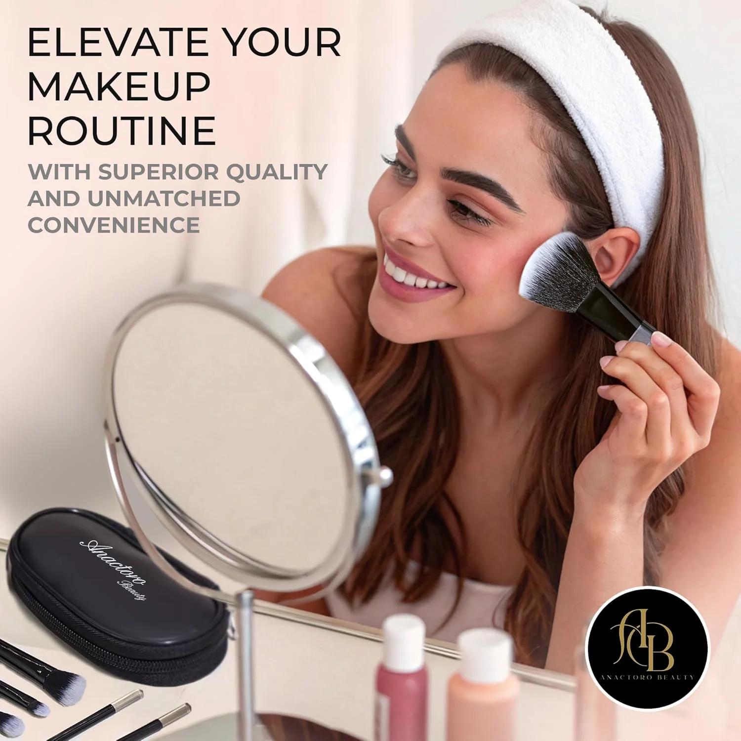 ست برس آرایشی مسافرتی Anactoro، ست 10 برس آرایشی کوچک با حمل آسان، ست آرایشی برای زیبایی - کرم پودر، رژگونه، سایه چشم، خط چشم، پودر، برس های آرایشی کوچک با اندازه کیف پول! مشکی