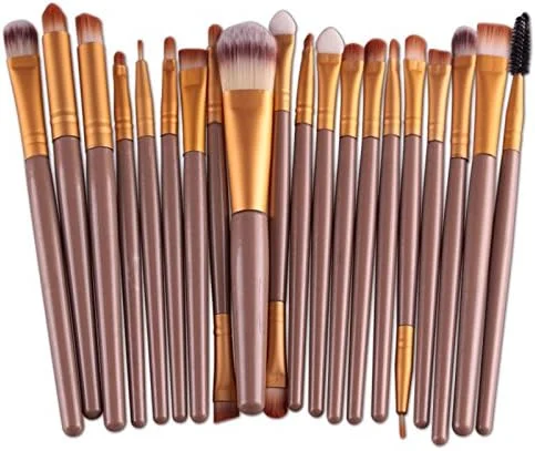 ست برس آرایشی 20 عددی AMIZOB برای سایه چشم، خط چشم، کرم پودر، رژگونه، رژ لب، برس آرایشی پودری، مایع و کرمی (طلایی+طلایی)