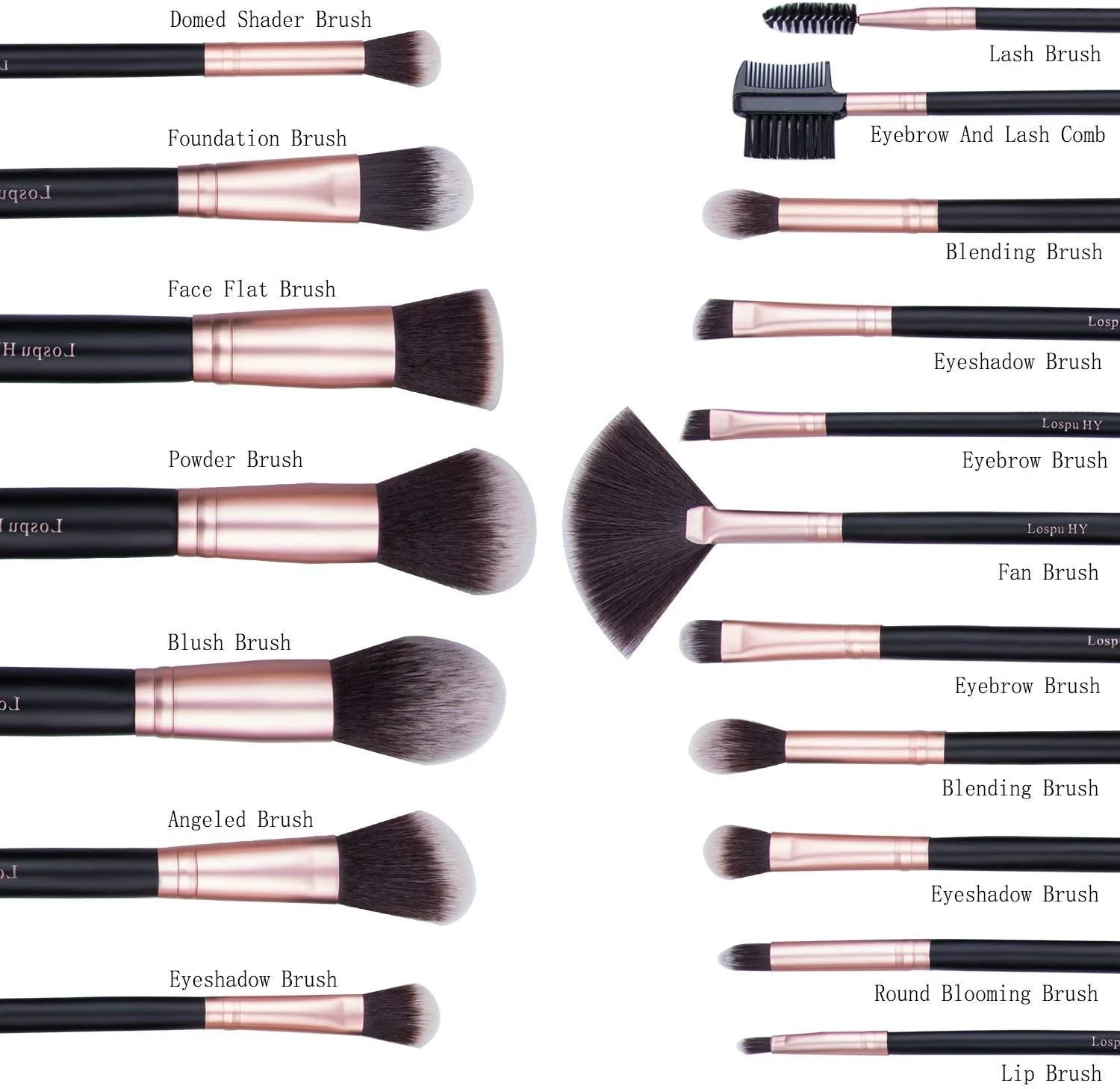 ست برس آرایشی ممتاز AMMIY - صورت و چشم، برس های مصنوعی برای کرم پودر، پودر، کانسیلر، رژگونه و سایه چشم (18 تکه، رز گلدن)