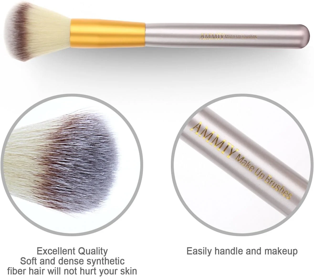 ست برس آرایشی 18 عددی AMMIY، دسته چوبی حرفه ای، موهای مصنوعی ممتاز، برس های کانتور، کانسیلر، کرم پودر، ترکیب کننده، پودر صورت، سایه چشم، برس های آرایشی با کیف چرمی PU (شامپاینی)